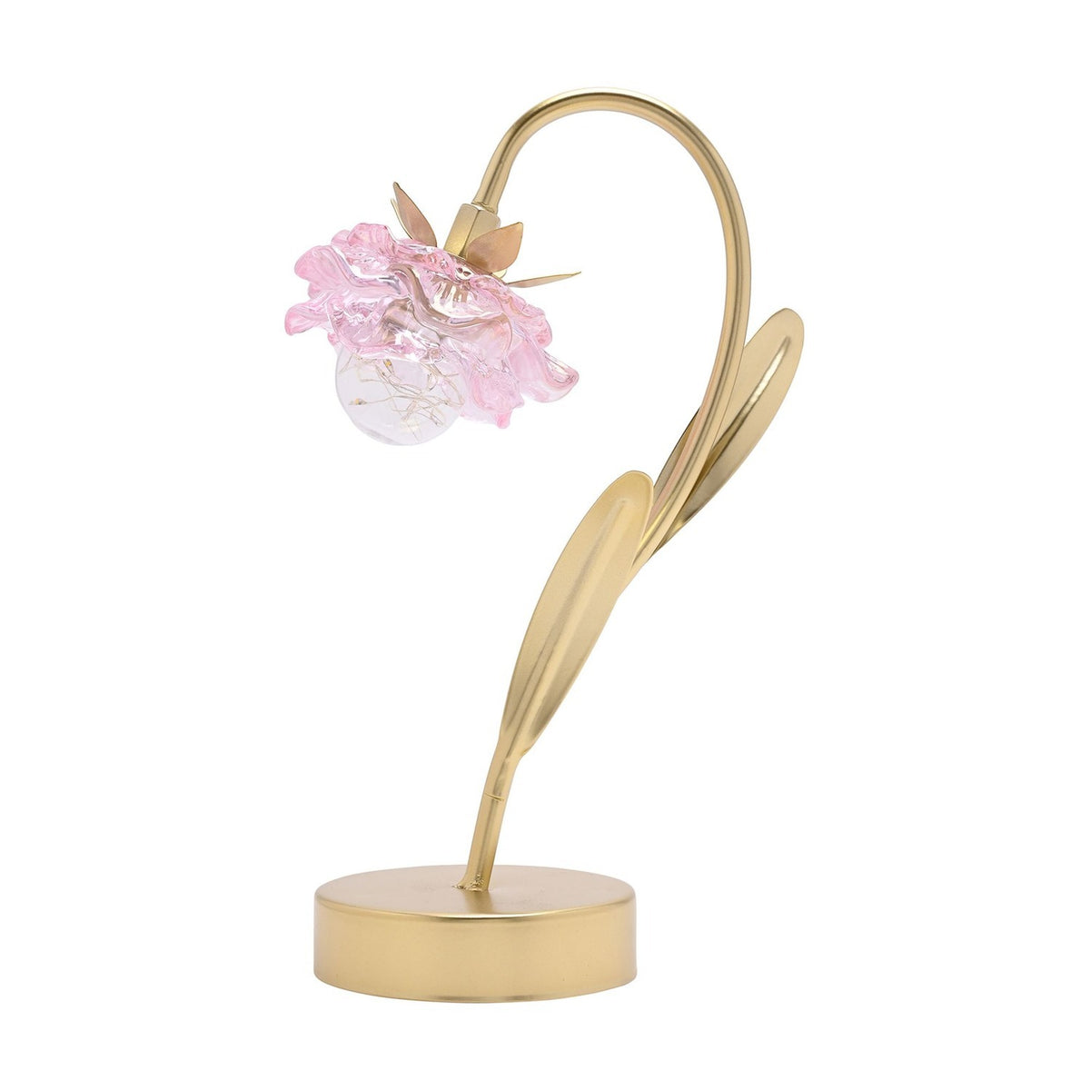 Single Stem Glass Flower LED Table Lamp with Base - Gold & Pink