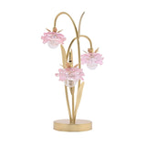 3 Stem Glass Flower LED Table Lamp with Round Base - Gold & Pink