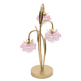 3 Stem Glass Flower LED Table Lamp with Round Base - Gold & Pink