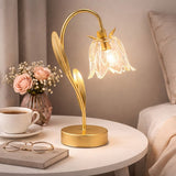 Glass Flower Single Stem LED Table Lamp - Gold & White