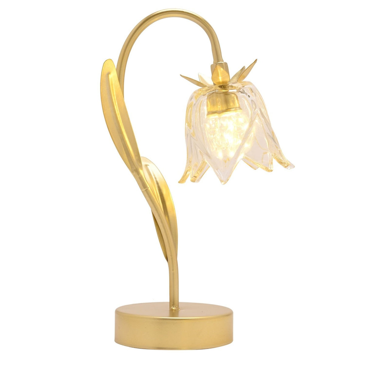 Glass Flower Single Stem LED Table Lamp - Gold & White