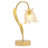 Glass Flower Single Stem LED Table Lamp - Gold & White