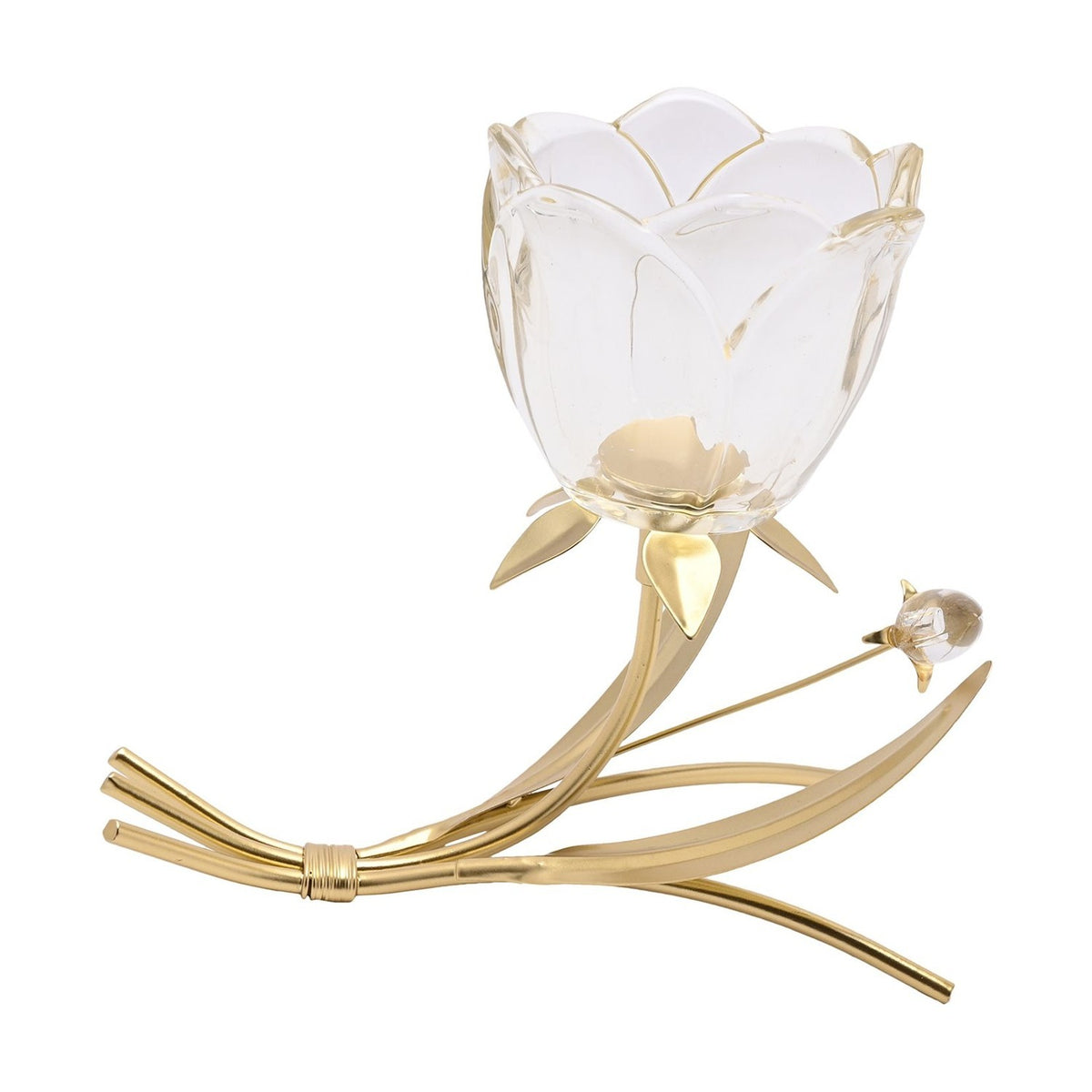 Single Stem Glass Flower Candle Holder with Base - Gold