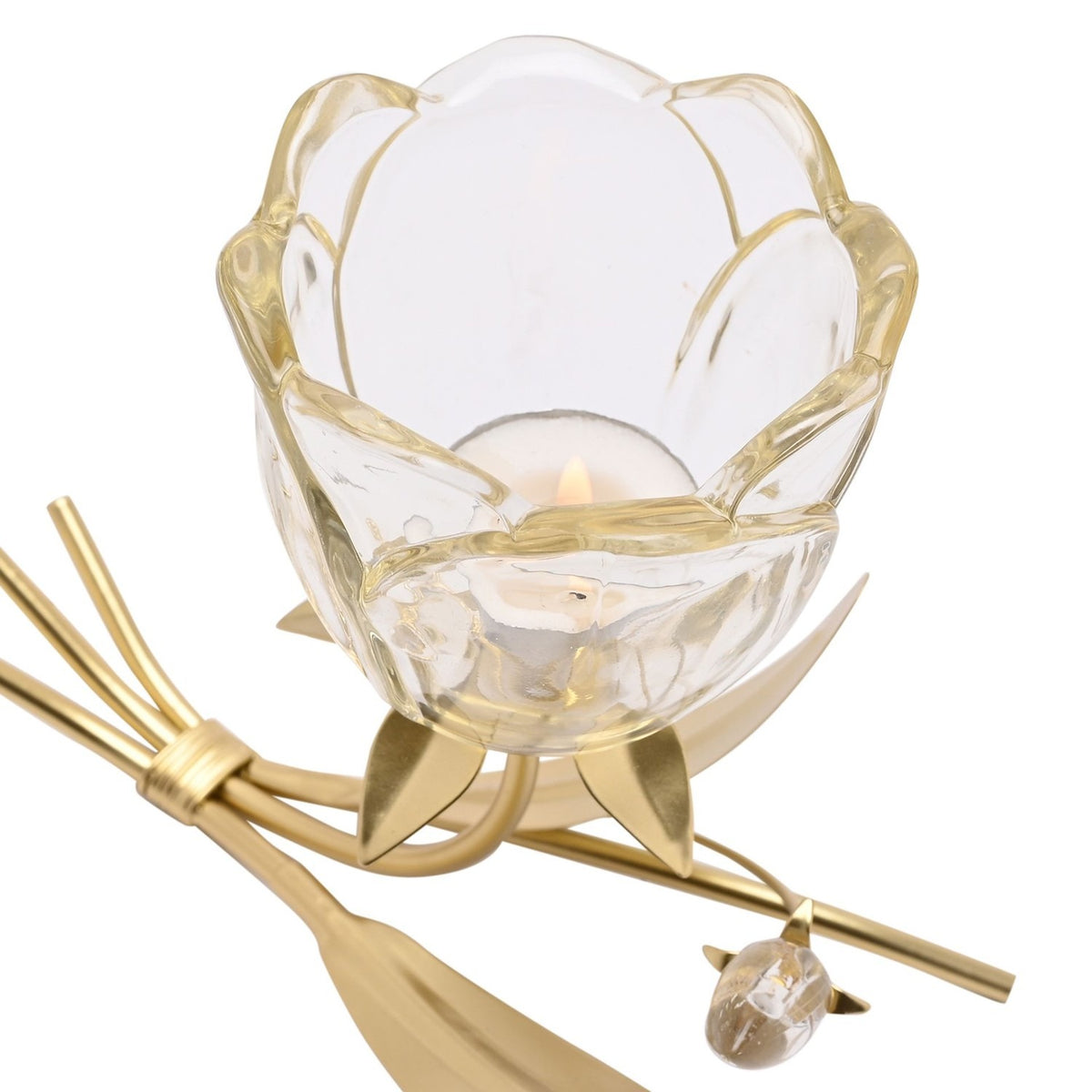 Single Stem Glass Flower Candle Holder with Base - Gold
