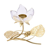 Single Stem Glass Candle Holder with Leaves - Gold & Clear