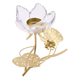 Single Stem Glass Candle Holder with Leaves - Gold & Clear