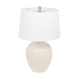Chevron ceramic table lamp, 60.5cm, with a rounded white textured base and white tapered fabric shade, shown on a plain white background.
