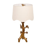 Birds Resin Table Lamp with Scalloped Shade 70cm - Brown