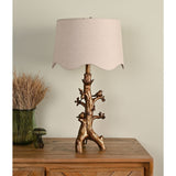 Birds Resin Table Lamp with Scalloped Shade 70cm - Brown