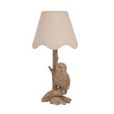 Owl Wood Effect Resin Table Lamp 46cm with Scallop Shade - Brown