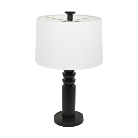 Tiered Resin Table Lamp 65cm with a matte black column base, rounded tiered detail, and a white drum shade, shown on a plain white background.