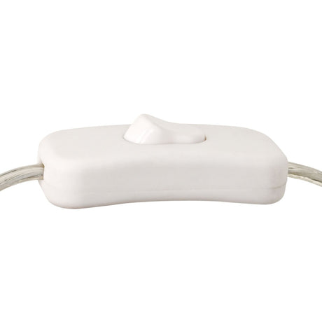 Inline cord switch with white plastic casing and rocker toggle, shown against a plain white background.