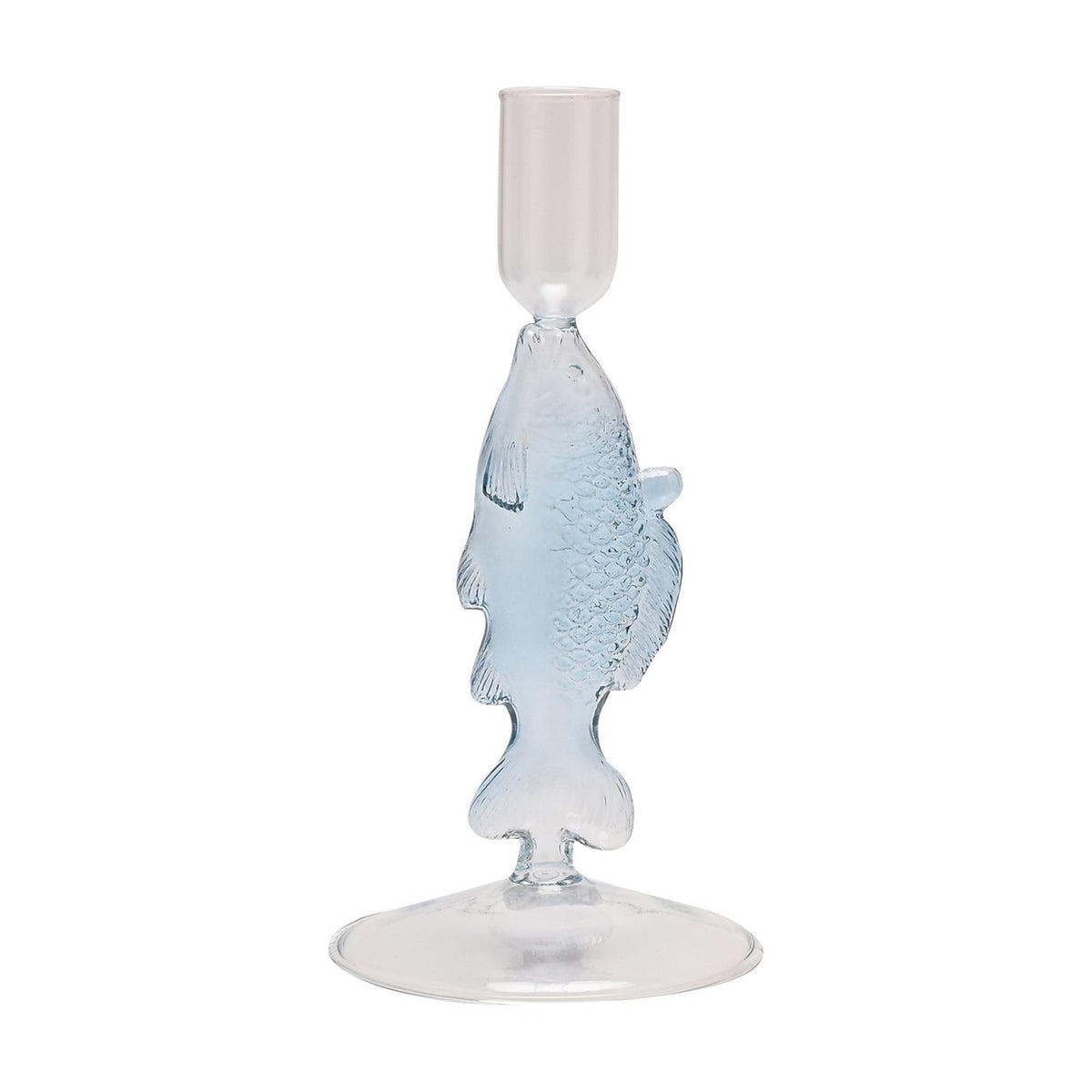 Fish Glass Taper Candle Holder with Pale Blue Body - Clear