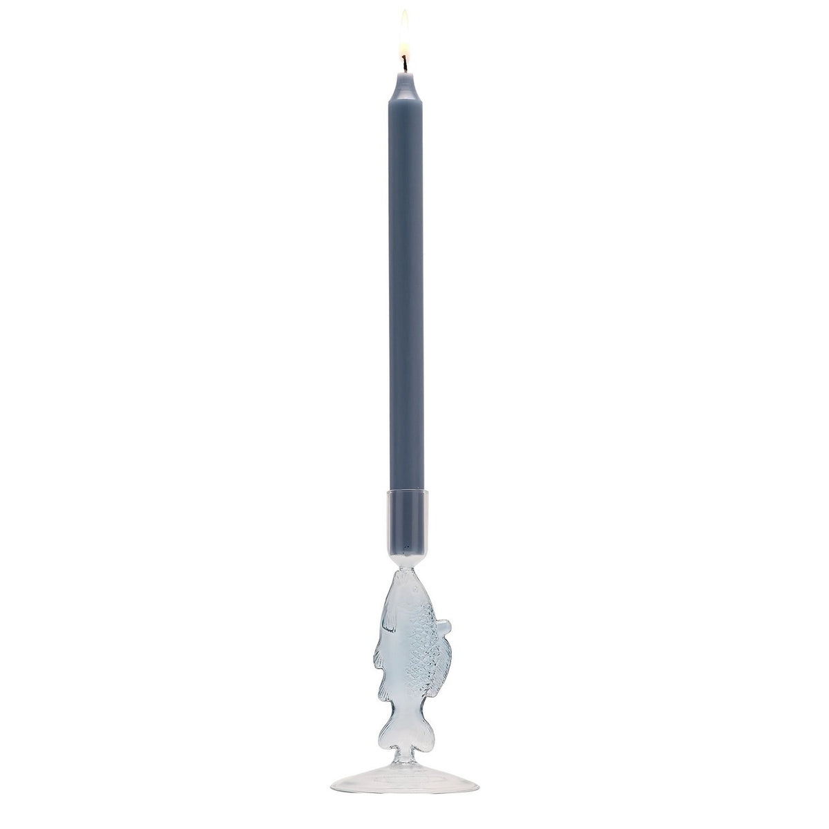 Fish Glass Taper Candle Holder with Pale Blue Body - Clear
