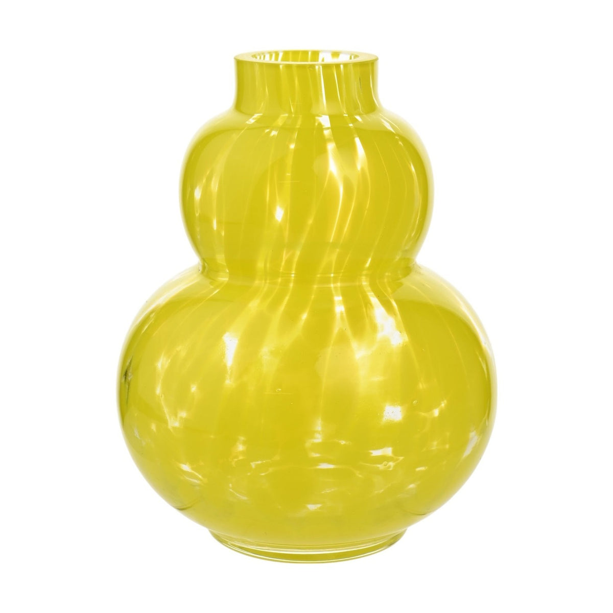 Small Curved Double Gourd White Confetti Glass Vase - Yellow