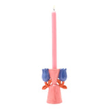Twin Flower Ceramic Candle Holder with Blue Tulips - Pink