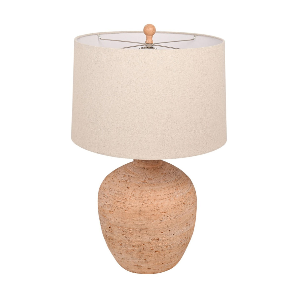 Terracotta Ceramic Table Lamp with Drum Shade 66cm - Natural