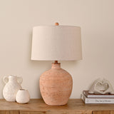 Terracotta Ceramic Table Lamp with Drum Shade 66cm - Natural