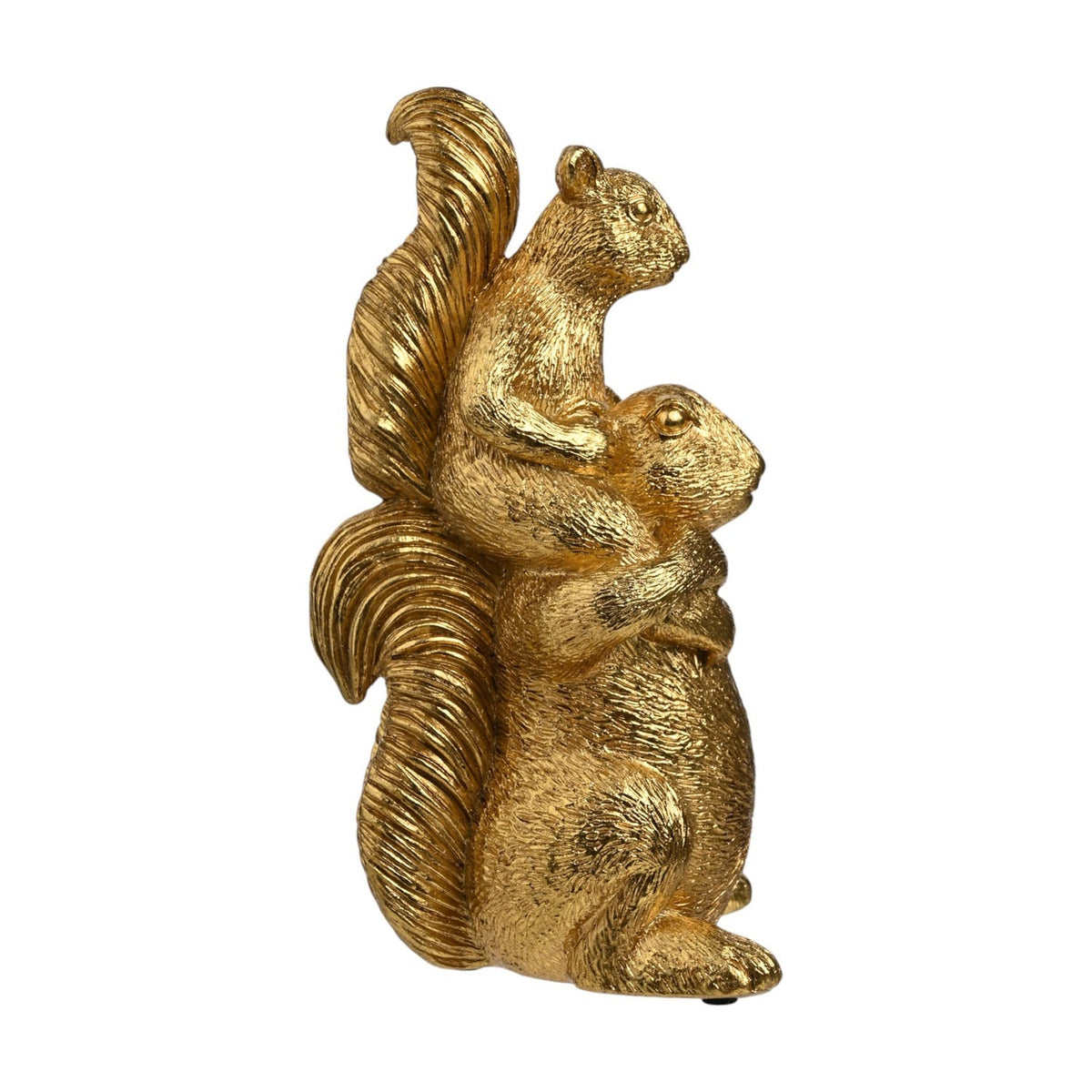 Two Squirrels Piggyback Fur Textured Resin Figurine - Gold