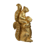 Two Squirrels Piggyback Fur Textured Resin Figurine - Gold