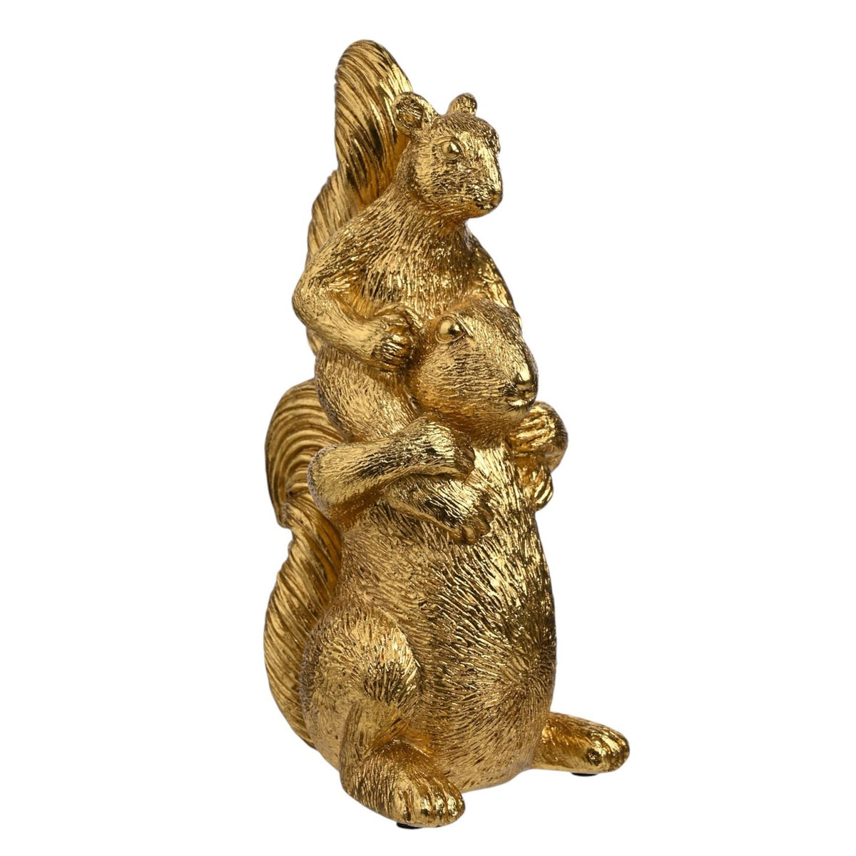 Two Squirrels Piggyback Fur Textured Resin Figurine - Gold