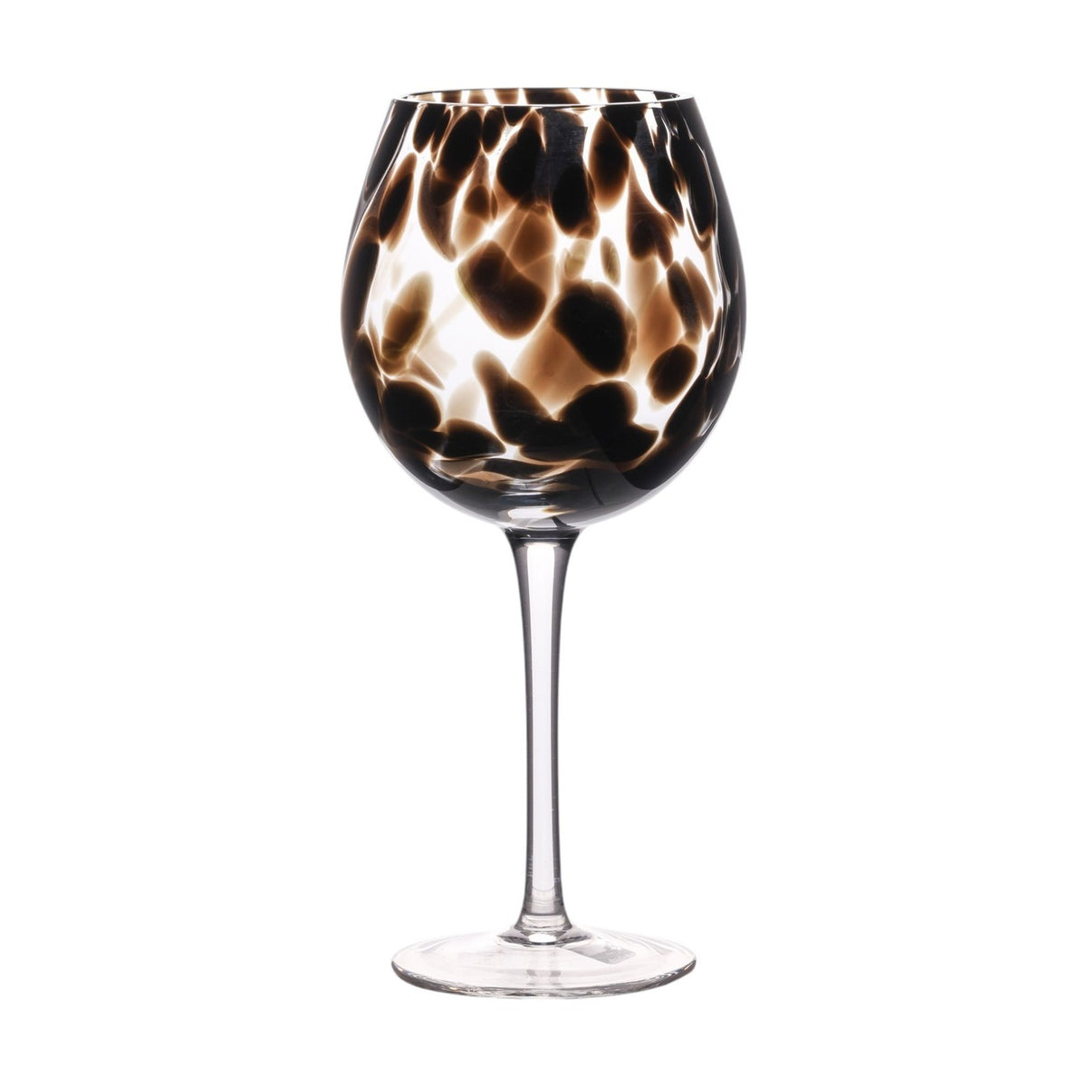 Dark Brown Tortoise Shell Wine Glass Set of 2 - Black & Clear