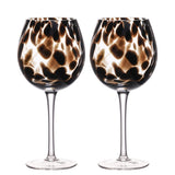 Dark Brown Tortoise Shell Wine Glass Set of 2 - Black & Clear