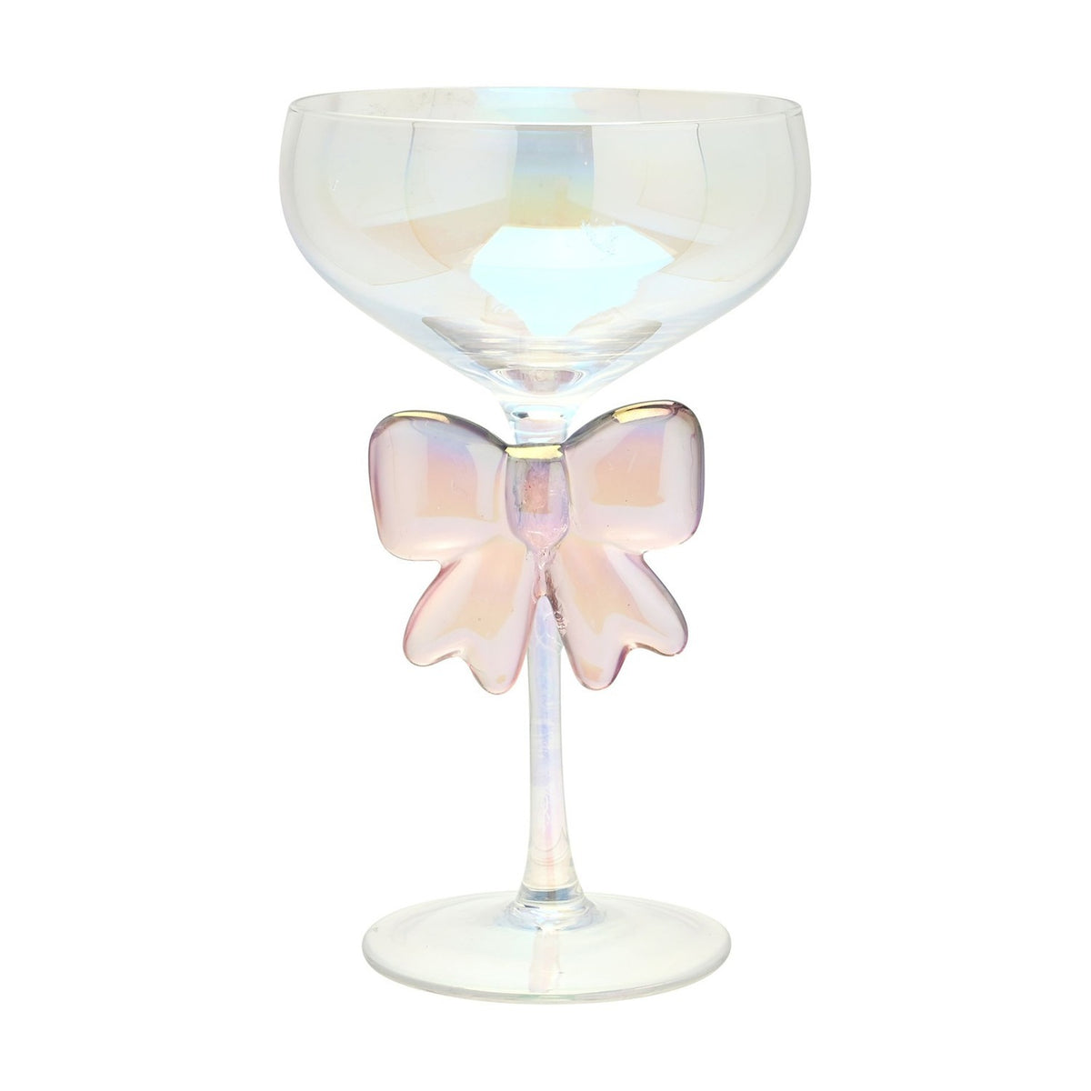 Iridescent Coupe Martini Glass with Pink Bow Stem - Clear