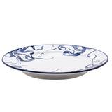 Side view of the Octopus Design Stoneware Dinner Plate 27.5cm, round with a wide white rim featuring blue octopus tentacle line art and a thin blue edge, on a plain white background.