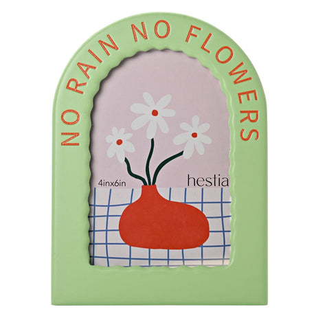 No Rain No Flowers Arched Wooden Photo Frame 6 x 4in - Green