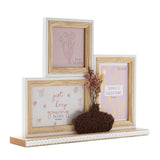 3 Collage Wooden Photo Frame with Vase & Dried Flowers - Brown