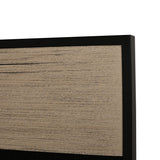 Close-up corner view of the Woven Thread Wall Art, 50cm x 70cm, showing a black frame edge with a cream horizontal thread panel against a black woven base.