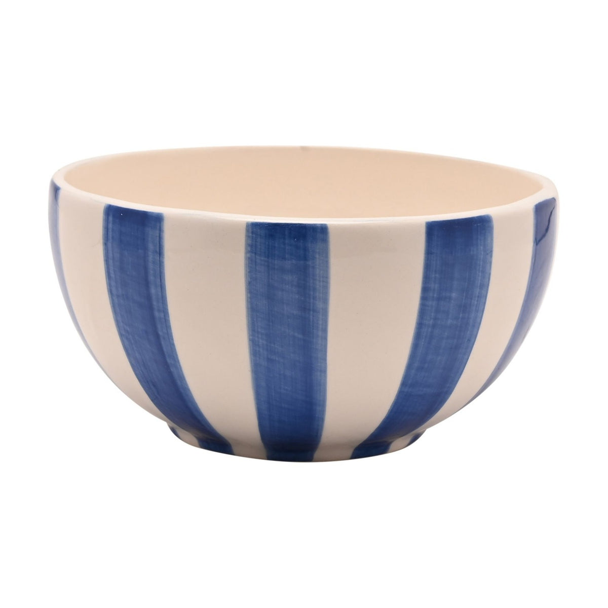 Vertical Striped Round Earthenware Bowl 530ml - White & Blue