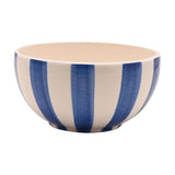 Vertical Striped Round Earthenware Bowl 530ml - White & Blue