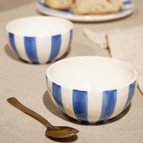 Vertical Striped Round Earthenware Bowl 530ml - White & Blue