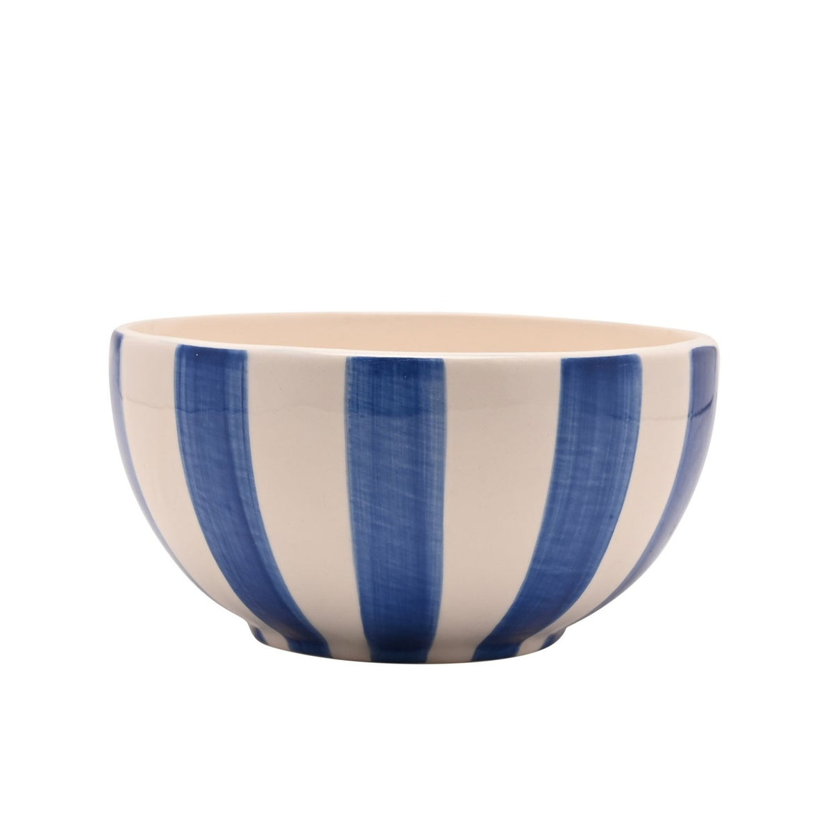 Vertical Striped Round Earthenware Bowl 530ml - White & Blue