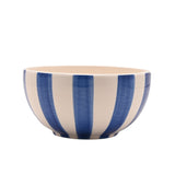 Vertical Striped Round Earthenware Bowl 530ml - White & Blue
