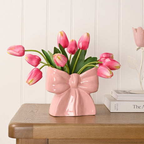 Knotted Bow Glazed Ceramic Flower Vase - Pink