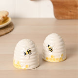Bee Hive Honeycomb Earthenware Salt & Pepper Pot Set - White
