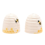 Bee Hive Honeycomb Earthenware Salt & Pepper Pot Set - White