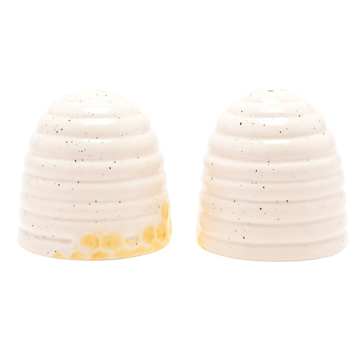 Bee Hive Honeycomb Earthenware Salt & Pepper Pot Set - White