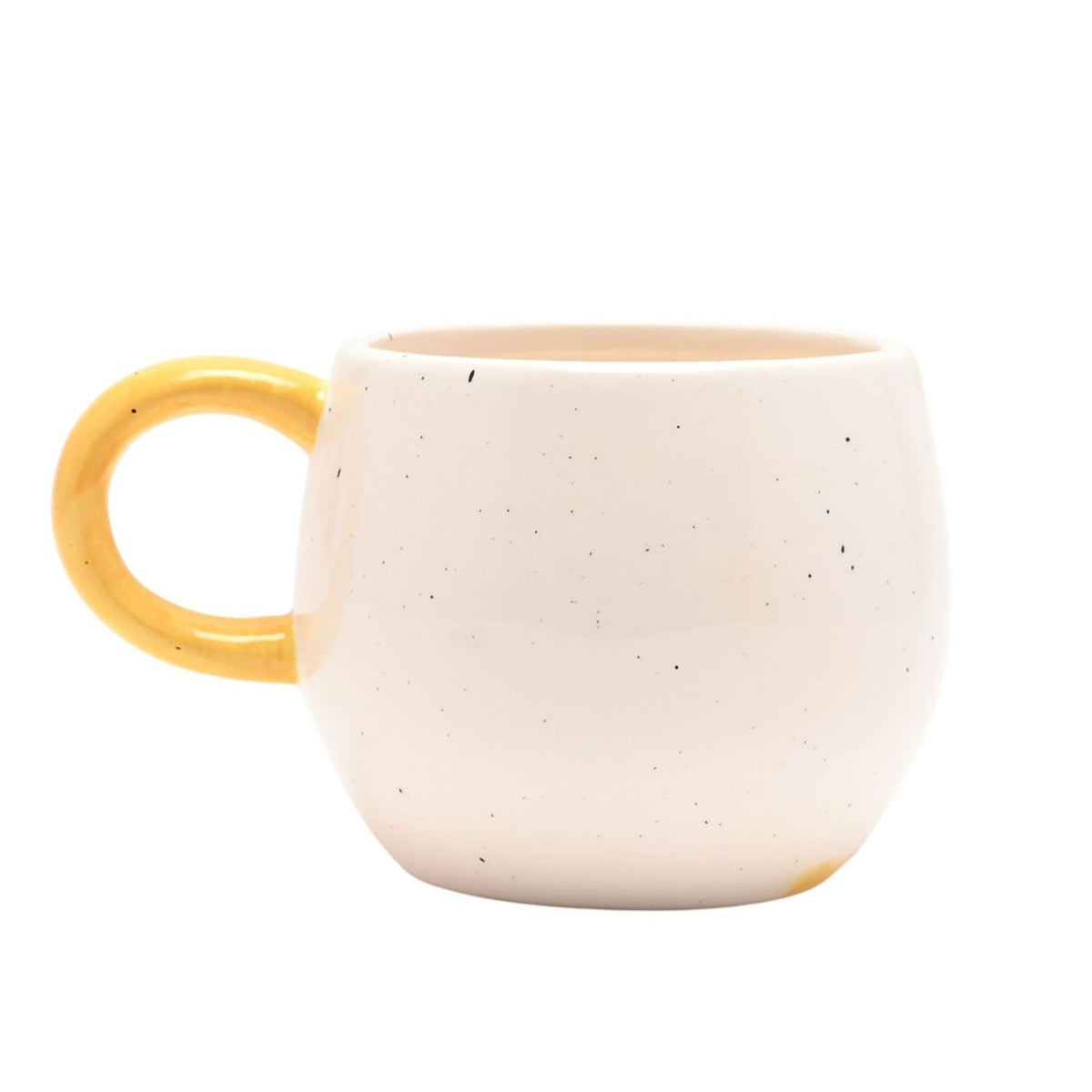 Bee Hive Honeycomb Earthenware Mug 400ml in cream with a yellow loop handle, showing the speckled cream body on a plain white background.