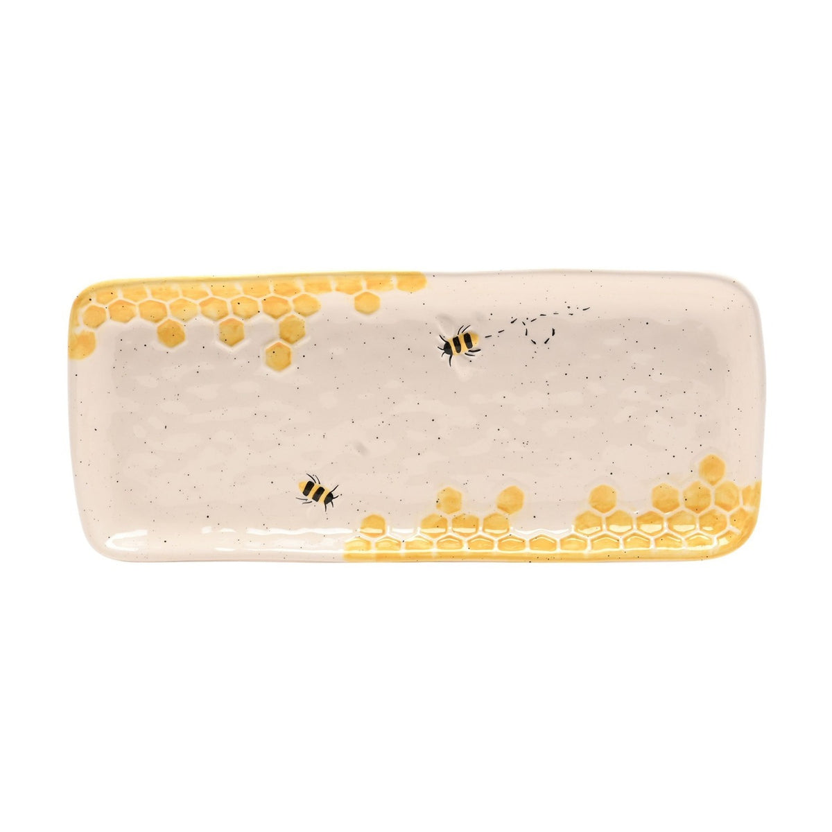Bee Hive Rectangular Earthenware Plate - Cream & Yellow