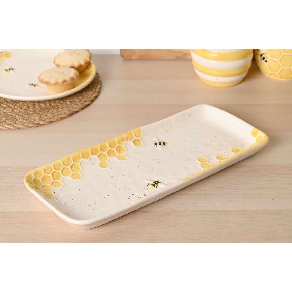 Bee Hive Rectangular Earthenware Plate - Cream & Yellow