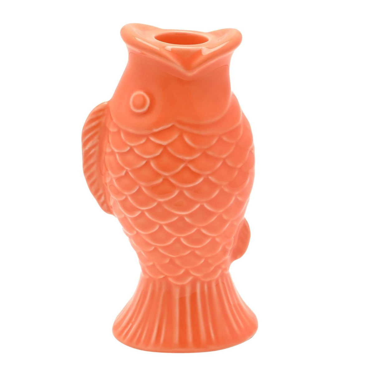 Upright Carp Glazed Stoneware Taper Candle Holder - Orange