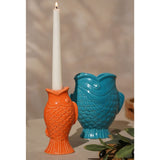 Upright Carp Glazed Stoneware Taper Candle Holder - Orange