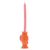 Upright Carp Glazed Stoneware Taper Candle Holder - Orange
