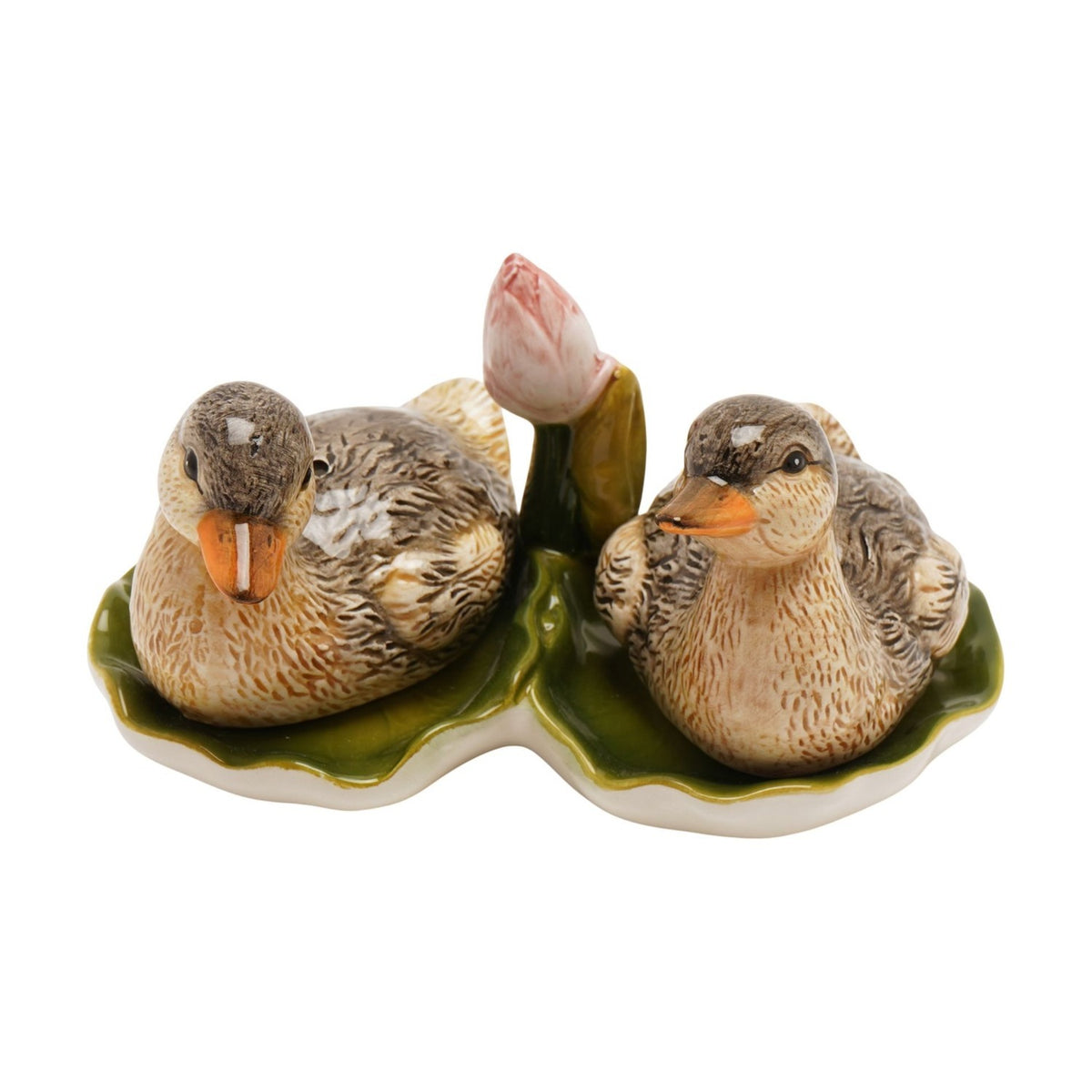 Lily Pad Duckling Earthenware Salt & Pepper Set - Brown & Green