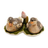 Lily Pad Duckling Earthenware Salt & Pepper Set - Brown & Green