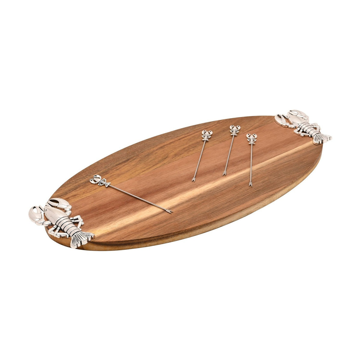 Lobster Oval Wooden Serving Board with 4 Picks - Natural